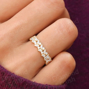 Marquise Moissanite Full Eternity Band Vintage Art Deco Wedding Band 14K Gold Stacking Ring Marquise & Round Cluster Ring Anniversary Band