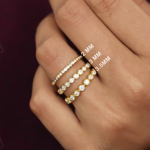 Lab Grown Diamond Band Dainty Wedding Band Lab Diamond Full Eternity Band 14K Solid Gold Stacking Ring Bezel Set Ring Delicate Matching Band