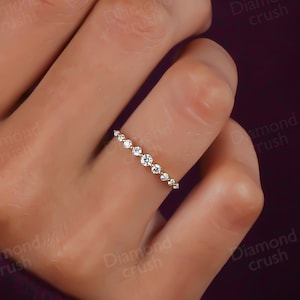Lab Grown Diamond Floating Wedding Band Women Half Eternity Band Dainty Stacking Ring Anniversary Delicate Ring 14K Gold Minimalist Ring