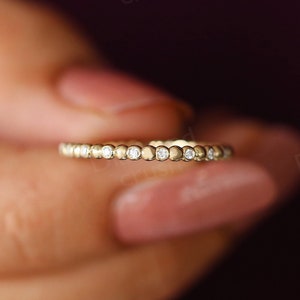 Bezel Set Full Eternity Band 14K Solid Gold Band Round Moissanite Band Stacking Wedding Band Bridal Matching Band Dainty Minimalist Band