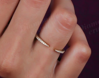 Open Wedding Band Bridal Matching Band For Women Spacer Matching Moissanite Band Minimalist Stacking Ring 14K Solid Gold Dainty Womens Band