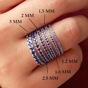 Natural Blue Sapphire Wedding Band Natural Diamond Full Eternity Band Pave Set Sapphire Ring Thin Stackable Ring September Birthstone Ring
