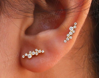 Single (Half Pair) Lab Grown Diamond Earrings Climbers Earrings Crawlers Earrings Diamond Cluster Earrings 14K Gold Cartilage Earrings