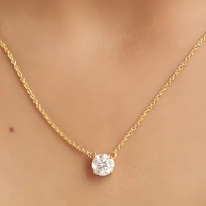 Round Moissanite Solitaire Necklace 14K Solid Gold Diamond Necklace Pendant Necklace Minimalist Layering Necklace Dainty Necklace For Women