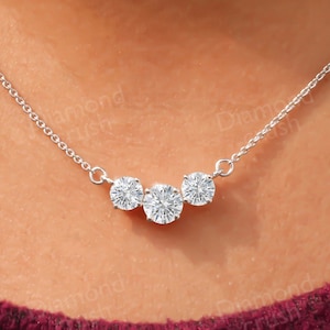 Classic Trio Diamond Necklace Dainty Diamond Necklace 3 Diamond Necklace Delicate Gold Necklace Lab Grown Diamond Necklace Everyday Necklace