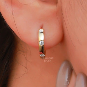 14K Gold Diamond Huggies Small Gold Hoop EarringsDainty Hoop Earrings Set Small Diamond Huggies, Diamond Hoop Earrings Moissanite Hoops