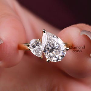 Pear Cut Moissanite Toi Et Moi Wedding Ring Two Stone Engagement Ring Unique Anniversary Ring Gift For Her Two Stone Matching Proposal Ring
