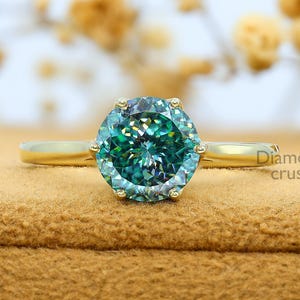 Classic 2.0 CT Portuguese Cut Moissanite Engagement Ring, Blue Green Moissanite Solitaire Ring For Women Anniversary Ring Gift For Her Love