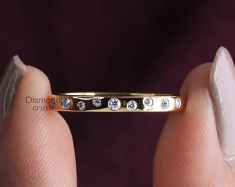 Scattered Diamond Wedding Band Lab Grown Diamond Half Eternity Band 14K Gold Minimalist Ring Dainty Diamond Ring Lab Diamond Promise Ring