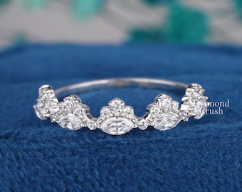 Anello di fidanzamento con diamanti coltivati in laboratorio, mezza eternità, taglio marquise, con diamanti rotondi, anello di fidanzamento con diamanti CVD veri, anello impilabile per set nuziale, regalo