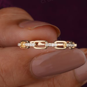 14K Gold Chain Ring Solid Gold Link Chain Ring Moissanite 3/4 Eternity Band Dainty Stacking Ring Womens Minimalist Gold Ring Every Day Rings