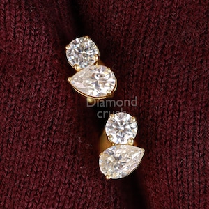 Toi Et Moi Moissanite Earrings Diamond Earrings Studs Earring For Women Teardrop Stud Screw Back Earrings 14K Gold Stud Anniversary Gift