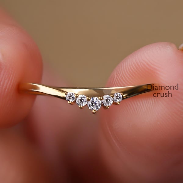 Curved Wedding Band Women Vintage Yellow Gold Marquise cut Diamond Moissanite Wedding Band Unique Pear Shaped Bridal Stacking Promise Gift