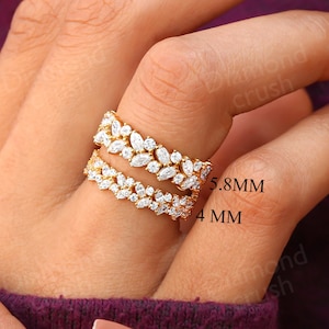 Vintage Marquise Wedding Band Full Eternity Marquise Moissanite Band 14K Gold Art Deco Band Matching Stacking Ring Unique Anniversary Band