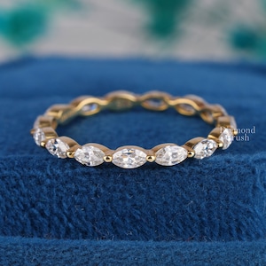 Marquise Wedding Band Moissanite Wedding Band Moissanite Eternity Band Vintage Minimalist Ring 14K Gold Dainty Stacking Ring Delicate Ring