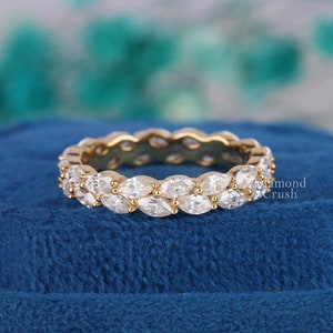 Marquise Hochzeit Band Voll Eternity Band Moissanite Braut Passende Band 14K Solid Gold Womens Band Marquise Moissanite Jubiläum Band