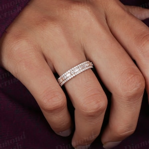 Halb Eternity Band Baguette und Runde Band Moissanite Band 10K Solid Rose Gold Band Braut Passende Band stapelbar Wedding Band Womens Band