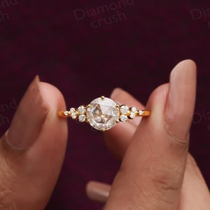 Rose Cut Moissanite Ring Solitaire Engagement Ring 1CT Round Rose Cut Cluster Womens Ring 10K Solid Gold Ring Vintage Style Proposal Ring