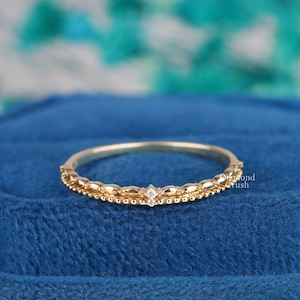 14K Yellow Gold Diamond Wedding Band Vintage Delicate Eternity Band Matching Moissanite Band Anniversary Stacking Ring Antique Milgrain Band