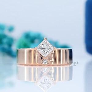 Natural Diamond Princess Cut Ring 14K Gold Thick Band Engagement Ring Solid Gold Princess Solitaire Ring Chunky Engagement Ring Signet Ring