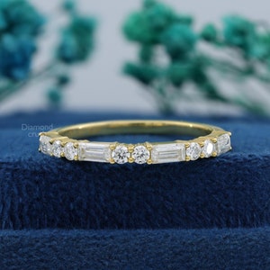 Baguette Moissanite Wedding Band Womens Half Eternity Band 14K Gold Minimalist Ring Promise Ring For Her Stackable Ring Baguette Dainty Ring
