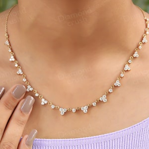Trio Diamond layering Necklace Dainty Diamond Necklace 3 Stone Cluster Station Moissanite Necklace Chain Tennis Necklace Tennis Necklace