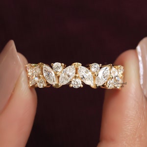 Marquise Wedding Band Half Eternity Band Art Deco Wedding Band Vintage Stacking Ring 14K Gold Marquise Anniversary Ring Unique Promise Ring
