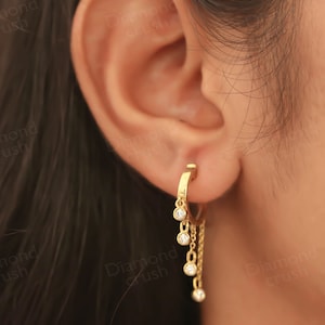 Moissanite Hoops Earrings Dangle Drop Earrings 14K Solid Gold Earrings Round Moissanite Hoops Diamond Huggies Earrings Womens Earrings