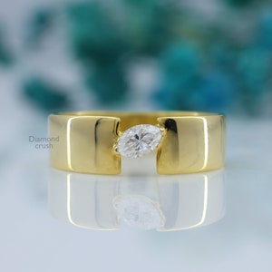 Marquise Lab Zuchtdiamant Siegelring Chunky Marquise Solitaire Ring 14K Gold Ring Pinky Band Bandring Diamant Zigarren Band Versprechen Ring