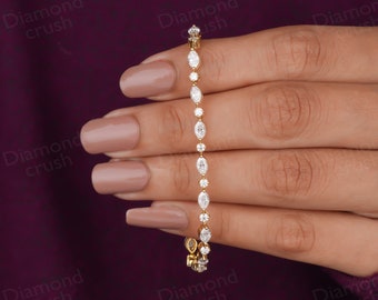 Bransoletka z moissanitu markiza, bransoletka tenisowa, delikatna bransoletka, minimalistyczna bransoletka ze złota 14K, damska bransoletka do kompletu, bransoletka z diamentami
