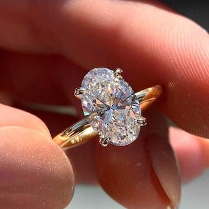 Solitaire Oval Lab Grown Diamond Engagement Ring 14K Yellow Gold Oval Diamond Ring Simple Solitaire Ring For Women Gold Anniversary Ring