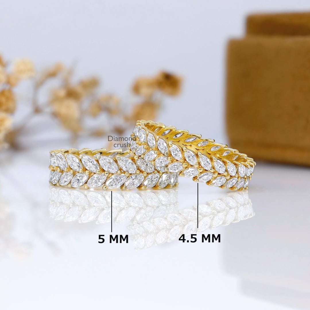 Marquise Moissanite Full Eternity Band 14K Gold Wedding Band Womens ...
