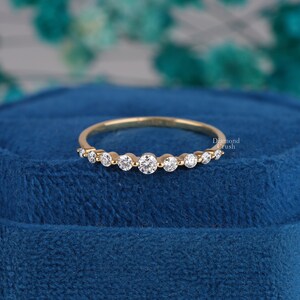 Half Eternity Band Dainty Wedding Band Thin Stacking Ring 10K Gold ...