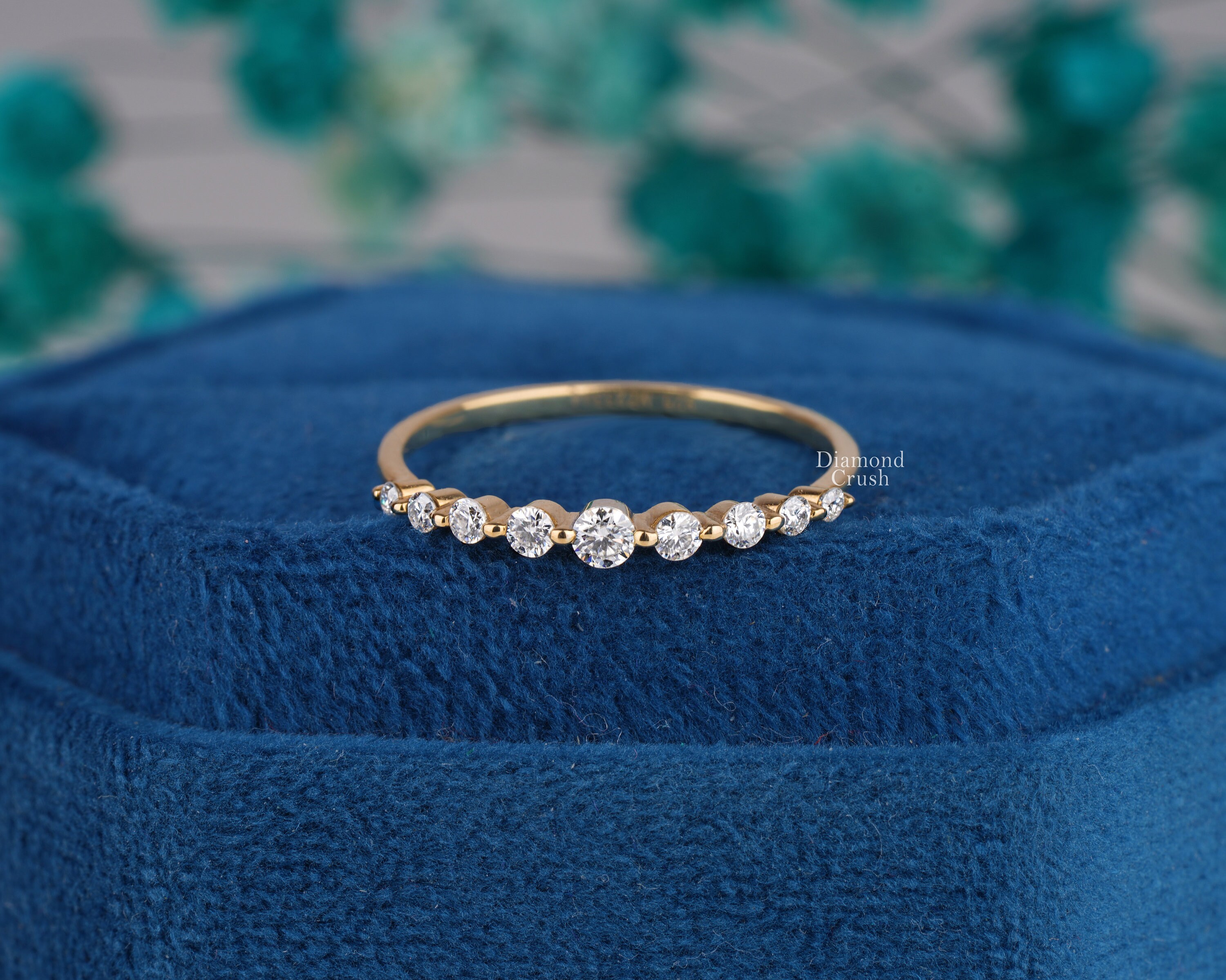 Half Eternity Band Dainty Wedding Band Thin Stacking Ring 10K Gold ...
