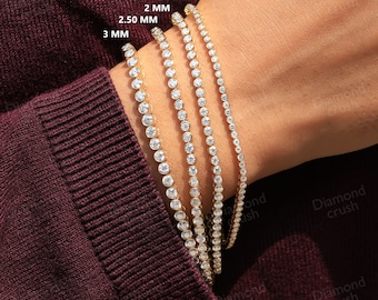 Bransoletka tenisowa z moissanitem, solidna złota bransoletka, delikatna bransoletka, 14-karatowa złota bransoletka z oprawą, minimalistyczna bransoletka dla kobiet, pasująca bransoletka