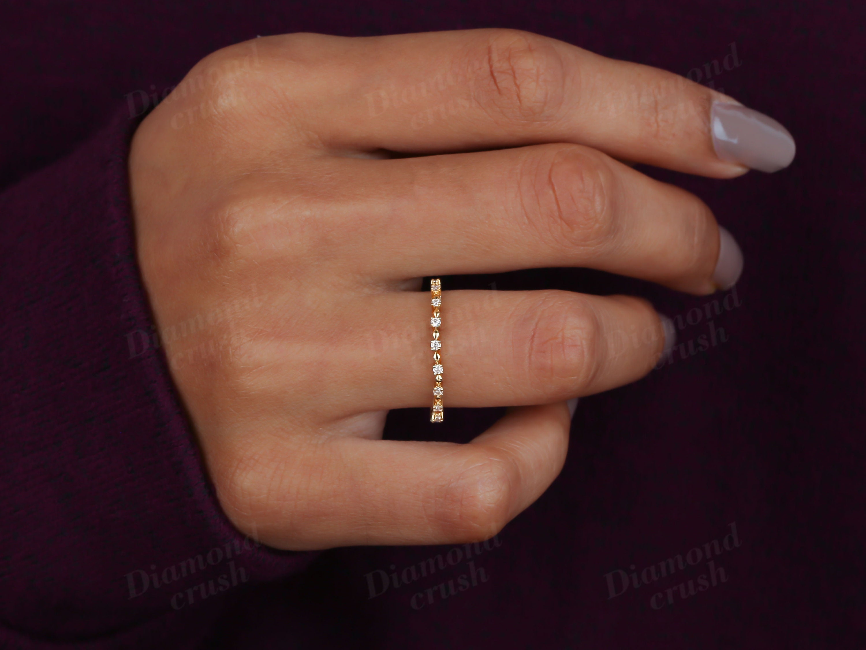 Vintage Moissanite Wedding Band Full Eternity Stacking Ring 14K Yellow ...