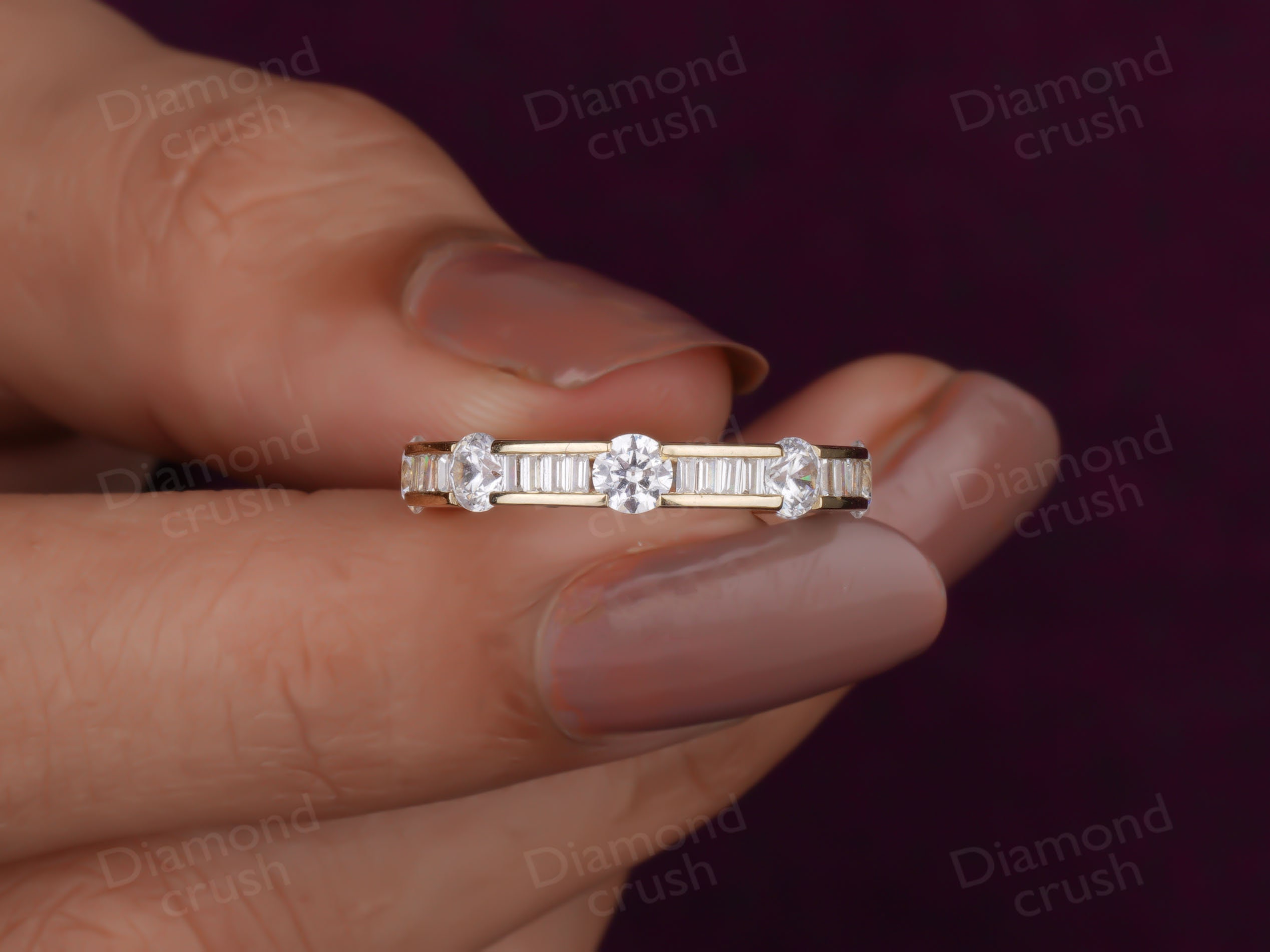Round and Baguette Full Eternity Band Channel Set Wedding Band 14K ...