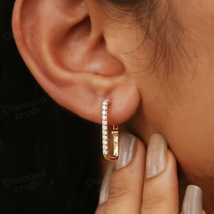 Round Moissanite Hoops Earrings 18K Yellow Gold Womens Earrings Huggies Earrings Diamond Hoops Earrings Wedding Huggies Earrings For Her