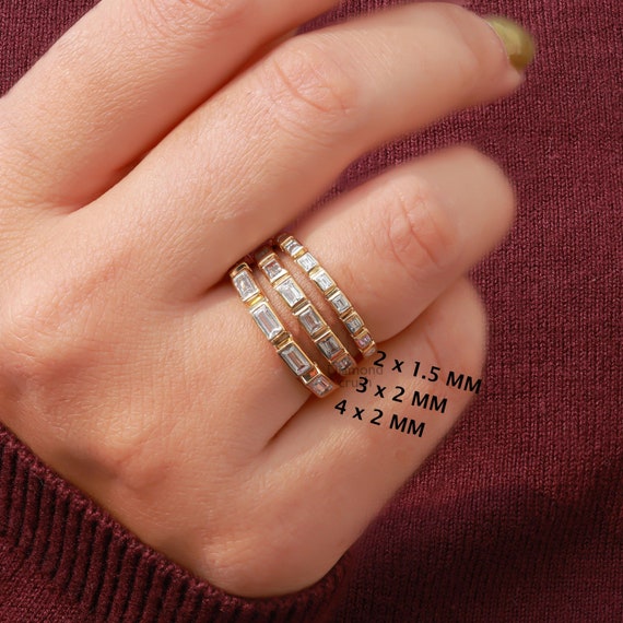 Baguette Cut 0.34 CT Moissanite Half Eternity Band – Bezel Set