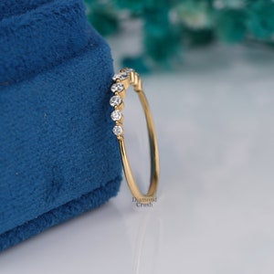 Half Eternity Band Dainty Wedding Band Thin Stacking Ring 10K Gold ...