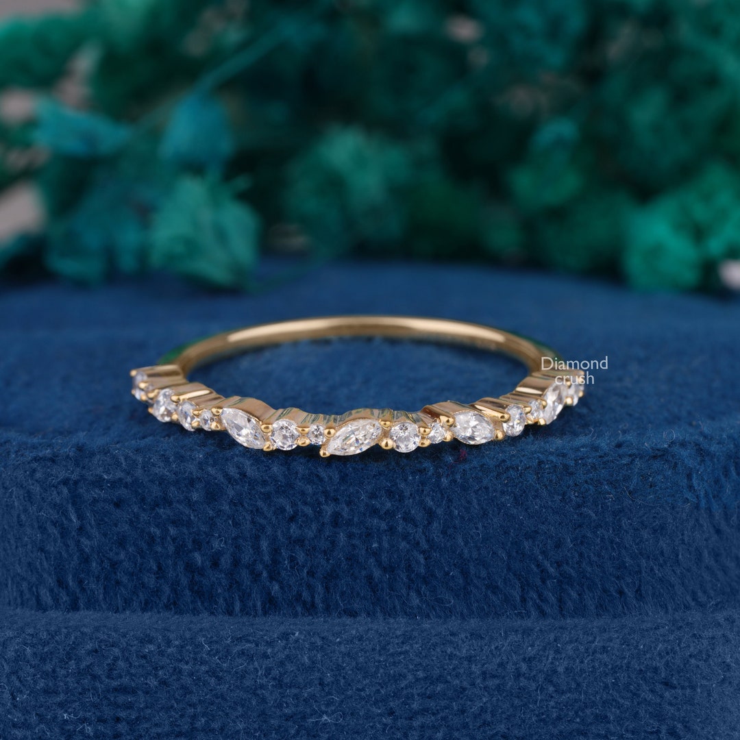Dainty Wedding Band Marquise Moissanite Eternity Band 14K Gold Stacking ...