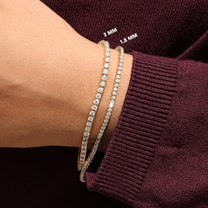 14K Solid Gold Tennis Bracelet Moissanite Bracelet Dainty Bracelet Minimalist Bracelet Stacking Bracelet For Womens Bridesmaid Bracelets