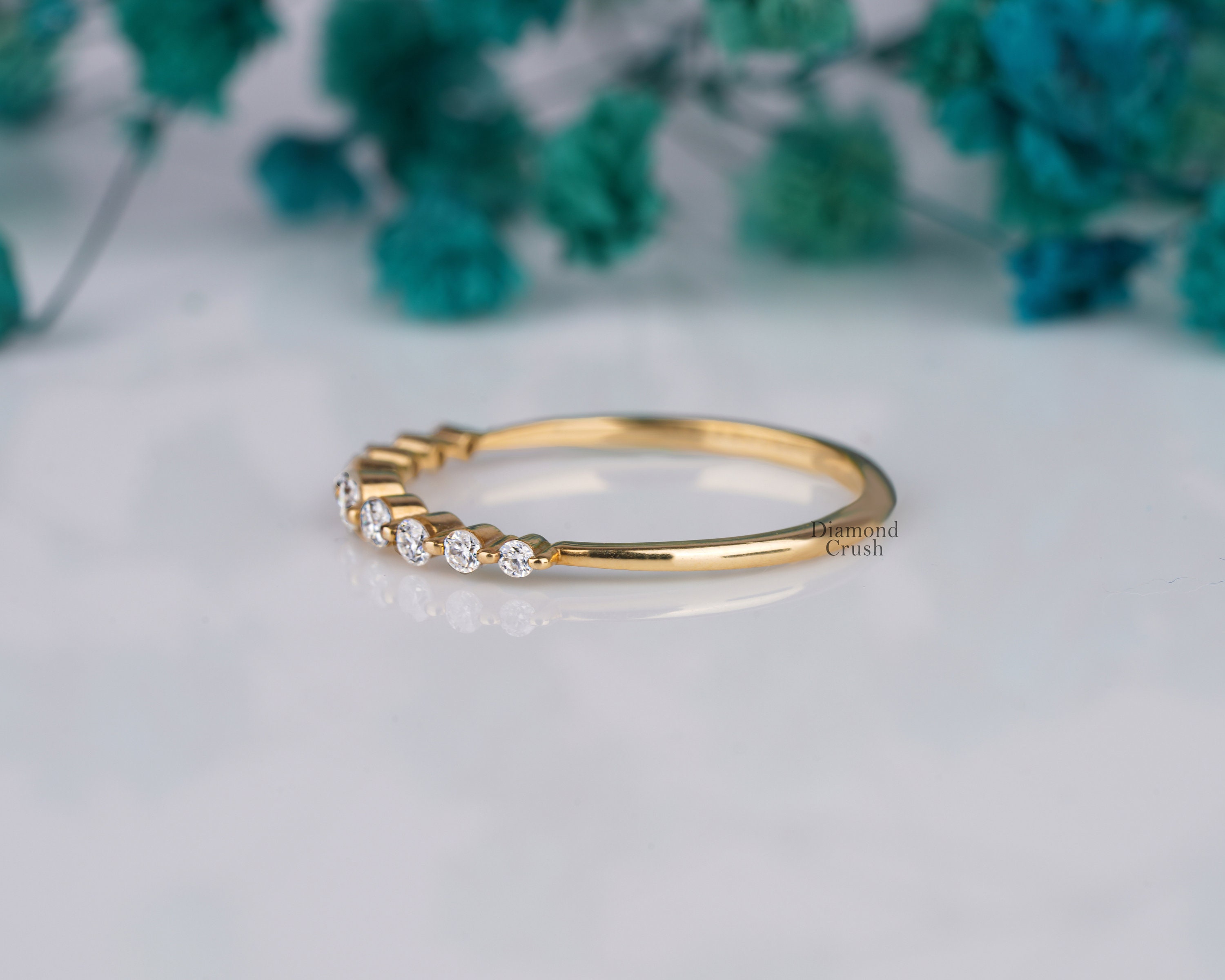 Half Eternity Band Dainty Wedding Band Thin Stacking Ring 10K Gold ...