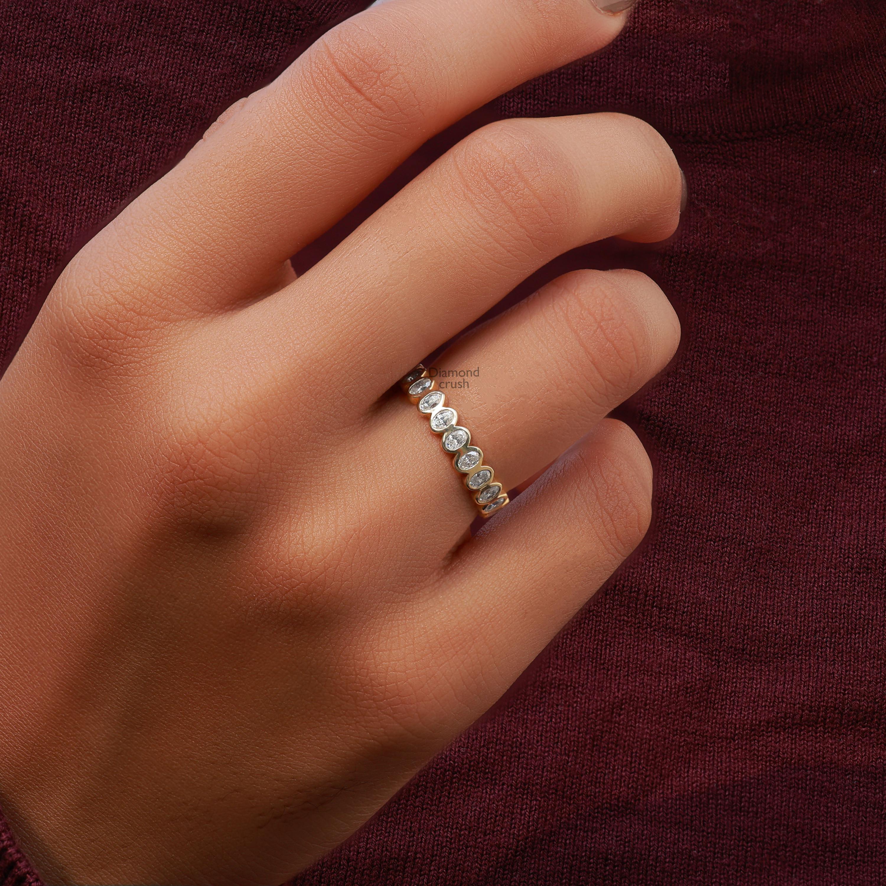 Bezel Set Oval Cut Moissanite Wedding Band Full Eternity Stacking Band ...