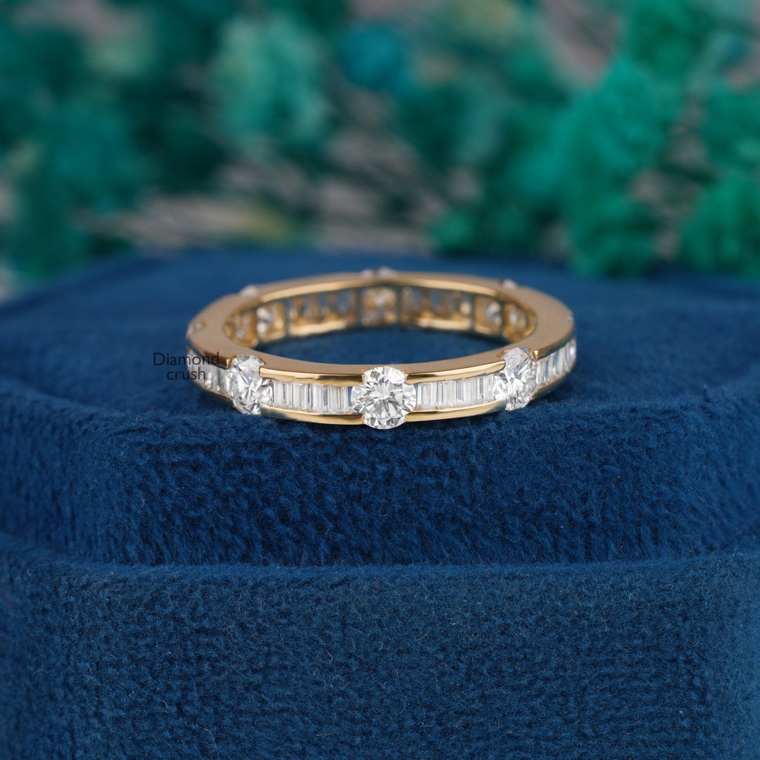 Moissanite Baguette Wedding Band Full Eternity Band Channel Set ...