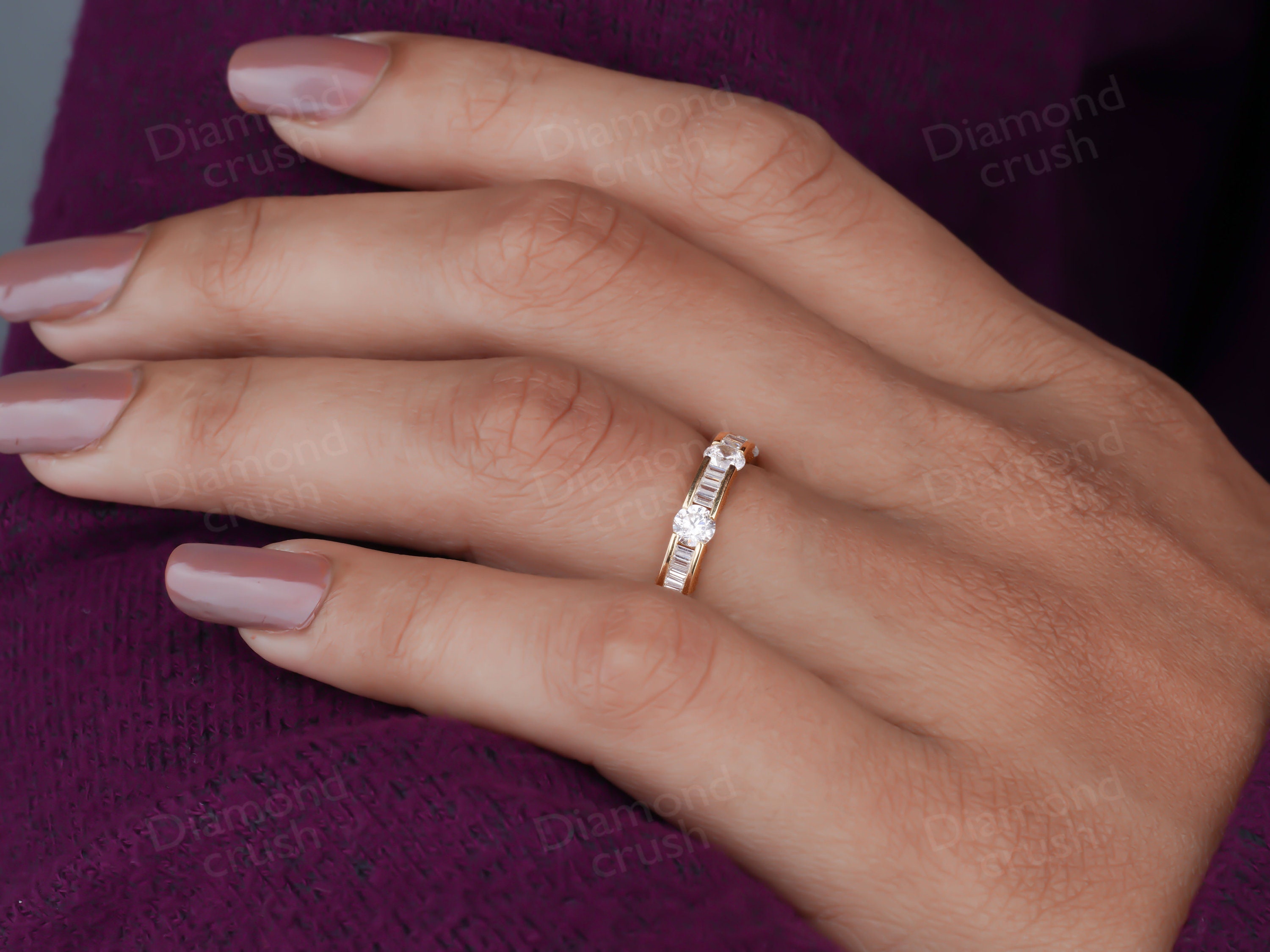 Round and Baguette Full Eternity Band Channel Set Wedding Band 14K ...