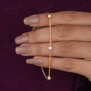 10K Solid Gold Bracelet Bezel Set Womens Bracelet Round Moissanite Bracelet Dainty Layering Bracelet Minimalist Delicate Diamond Bracelet
