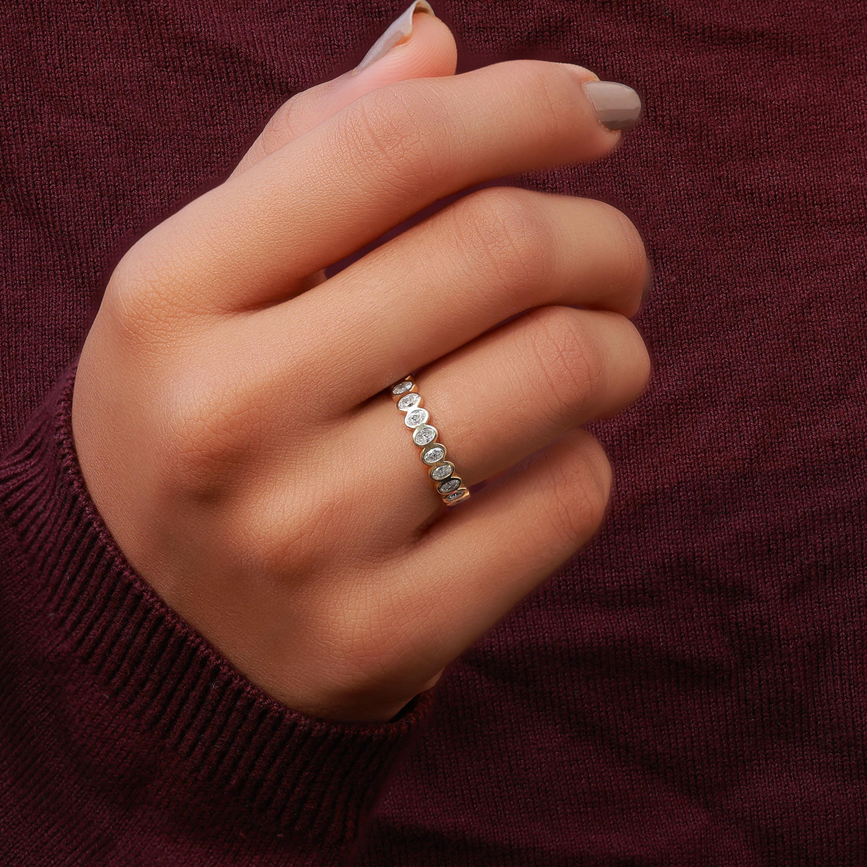 Bezel Set Oval Cut Moissanite Wedding Band Full Eternity Stacking Band ...