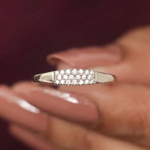 Pavé Signet Ring 14k Solid Gold Statement Ring Minimalist Matching Ring Unique Stacking Ring Dainty Signet Womens Ring Everyday Pinky Ring