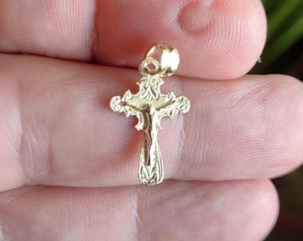 14k Solid Gold Cross Pendant, Orthodox Gold Cross Pendant, Small Religious Charm, Religious Gift, Christening Gift,Gift for Her-gift for him